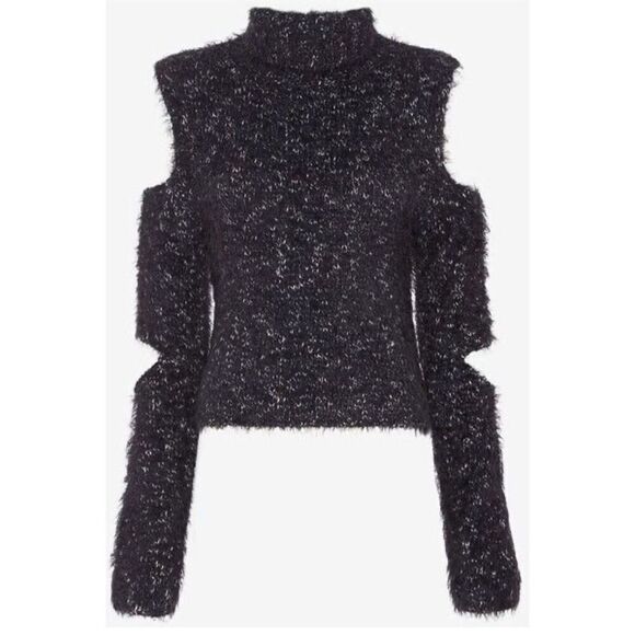 Jonathan Simkhai Women's Black Cold Shoulder Fuzzy Turtleneck Sweater L - Picture 1 of 9